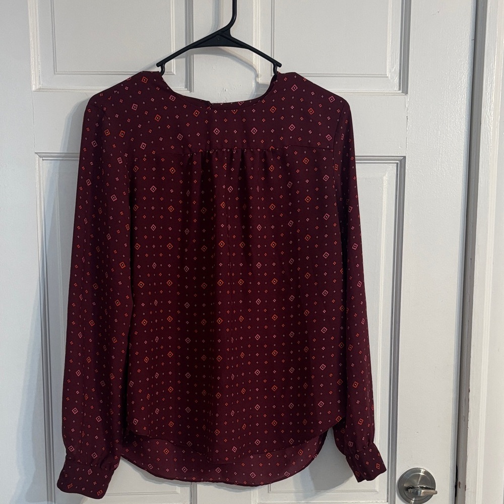 GAP Burgundy Geometric-Print Long Sleeve Blouse